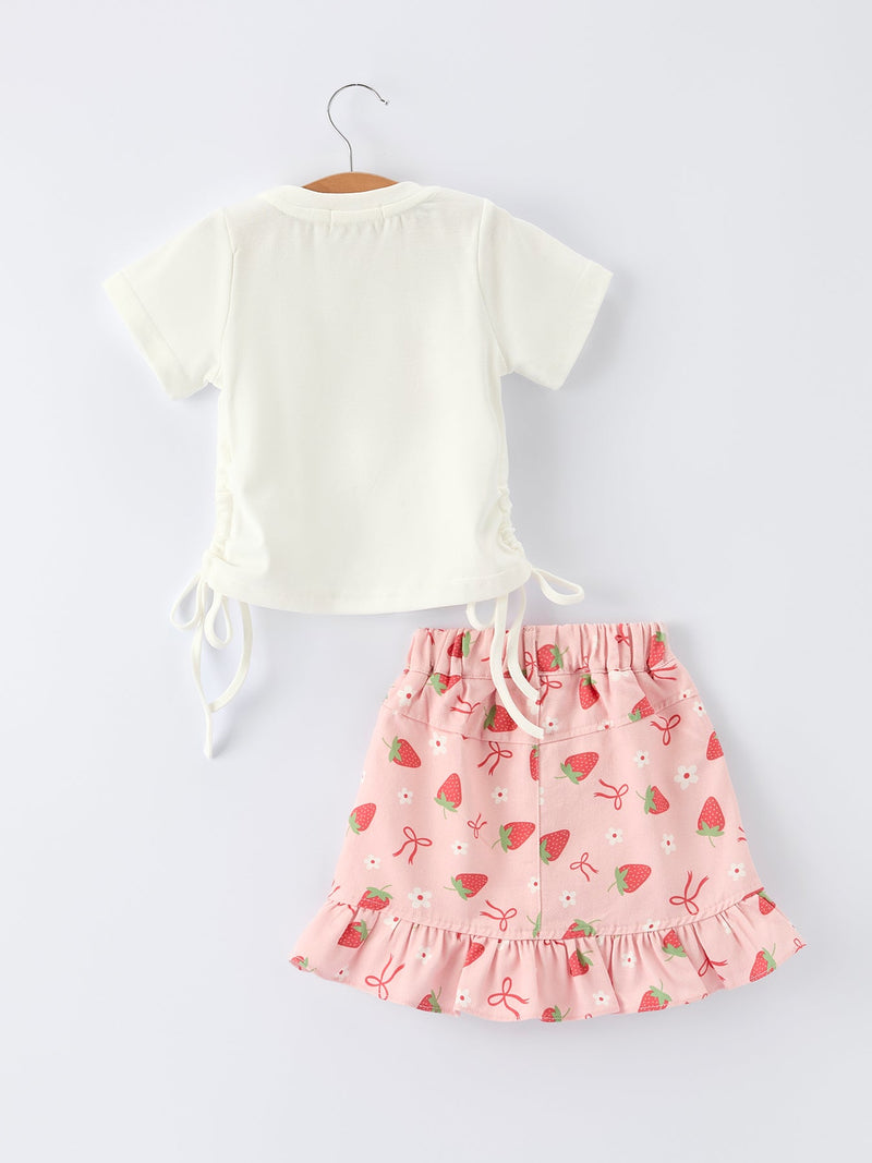 Girls' Spring Short-sleeved "Berry Sweet" Printed Top and Skirt Set - 2