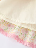 Spring Floral Girls Ruffle Dress With Bow Straw Hat Set - 12