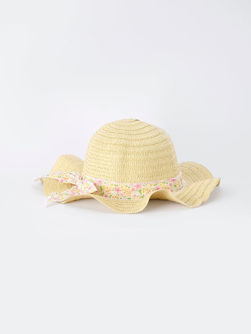 Spring Floral Girls Ruffle Dress With Bow Straw Hat Set - 13