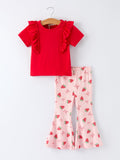 Strawberry Bow Girls Ruffle Top and Bell Bottoms Set - 6