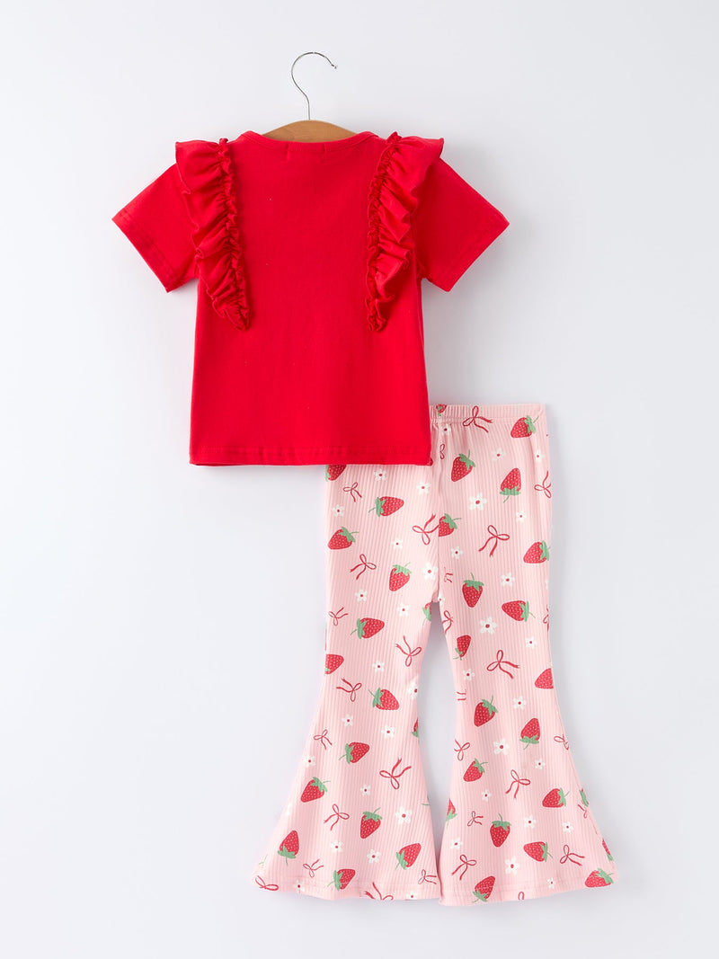 Strawberry Bow Girls Ruffle Top and Bell Bottoms Set - 5