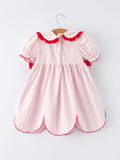 Girls Plaid Smocked Dress with Strawberry Detail - 2