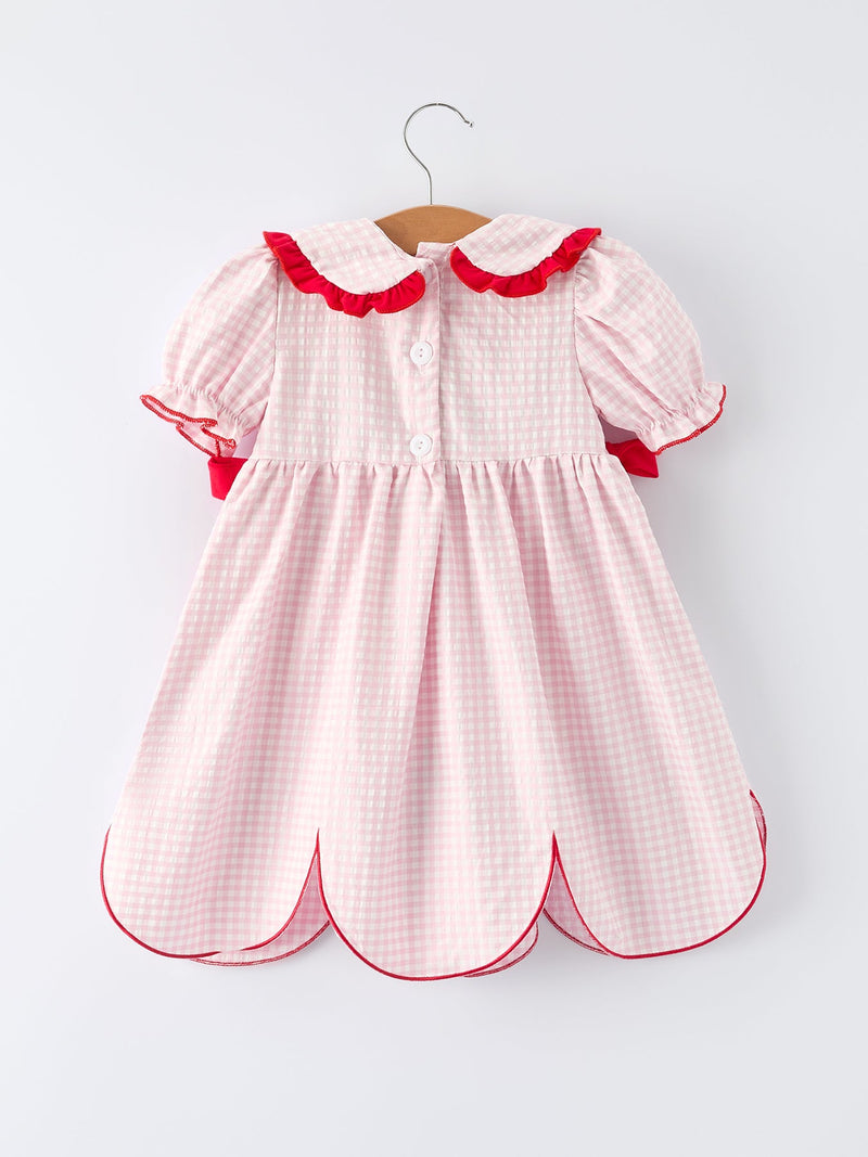 Girls Plaid Smocked Dress with Strawberry Detail - 2
