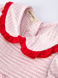 Girls Plaid Smocked Dress with Strawberry Detail - 3