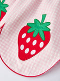 Girls Plaid Smocked Dress with Strawberry Detail - 4