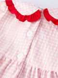 Girls Plaid Smocked Dress with Strawberry Detail - 5