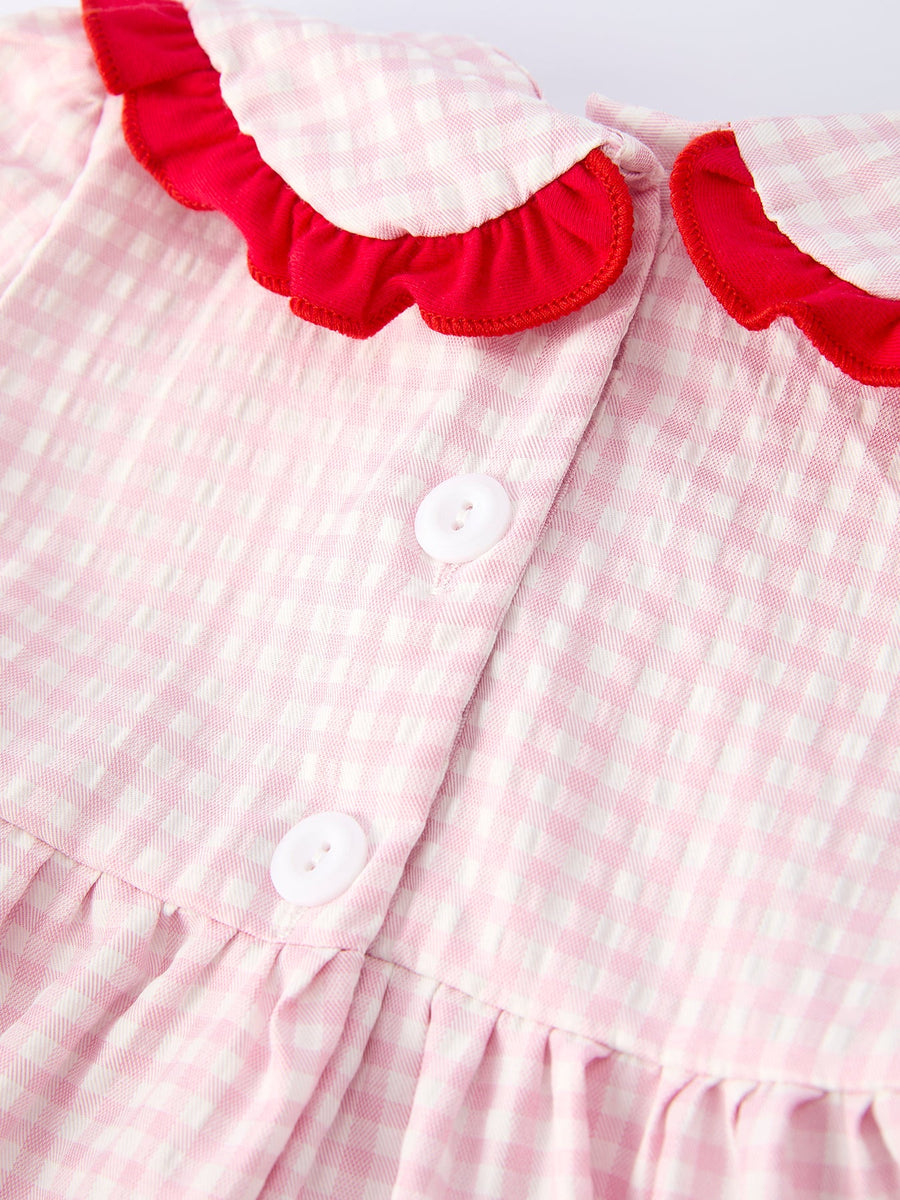 Girls Plaid Smocked Dress with Strawberry Detail