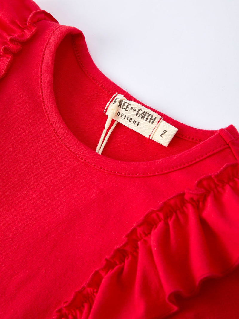 Strawberry Bow Girls Ruffle Top and Bell Bottoms Set - 9