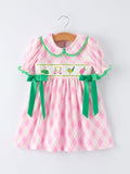 Spring Golf Embroidered Girls Smocked Bow Dress - 1