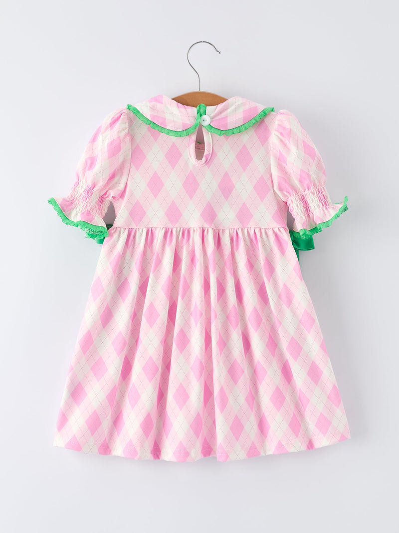Spring Golf Embroidered Girls Smocked Bow Dress - 2