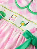 Spring Golf Embroidered Girls Smocked Bow Dress - 3