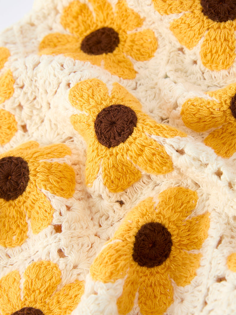 Summer Sunflower Baby Crochet Romper - 12