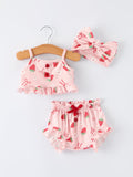 Strawberry Bow Baby Girls Short Sleeves Bloomer Set - 1