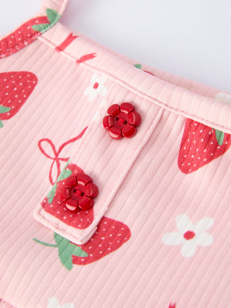 Strawberry Bow Baby Girls Short Sleeves Bloomer Set - 3