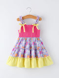 Summer Floral Girls Bow Ruffle Smocked Dress - 1
