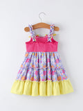 Summer Floral Girls Bow Ruffle Smocked Dress - 2