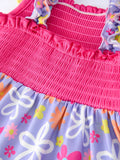 Summer Floral Girls Bow Ruffle Smocked Dress - 5