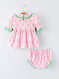 Spring Golf Embroidered Baby Girls Smocked Bow Bloomer Set - 2