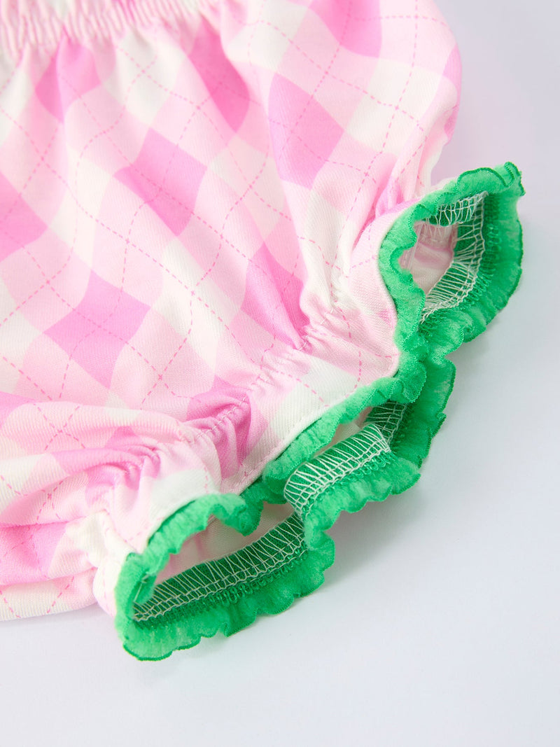 Spring Golf Embroidered Baby Girls Smocked Bow Bloomer Set - 4