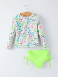 Summer Chicken Print Girls Long Sleeve Swim Set - 6