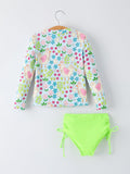 Summer Chicken Print Girls Long Sleeve Swim Set - 7