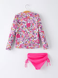 Hot Pink Floral Long Sleeve Toddler Swim Set - 2