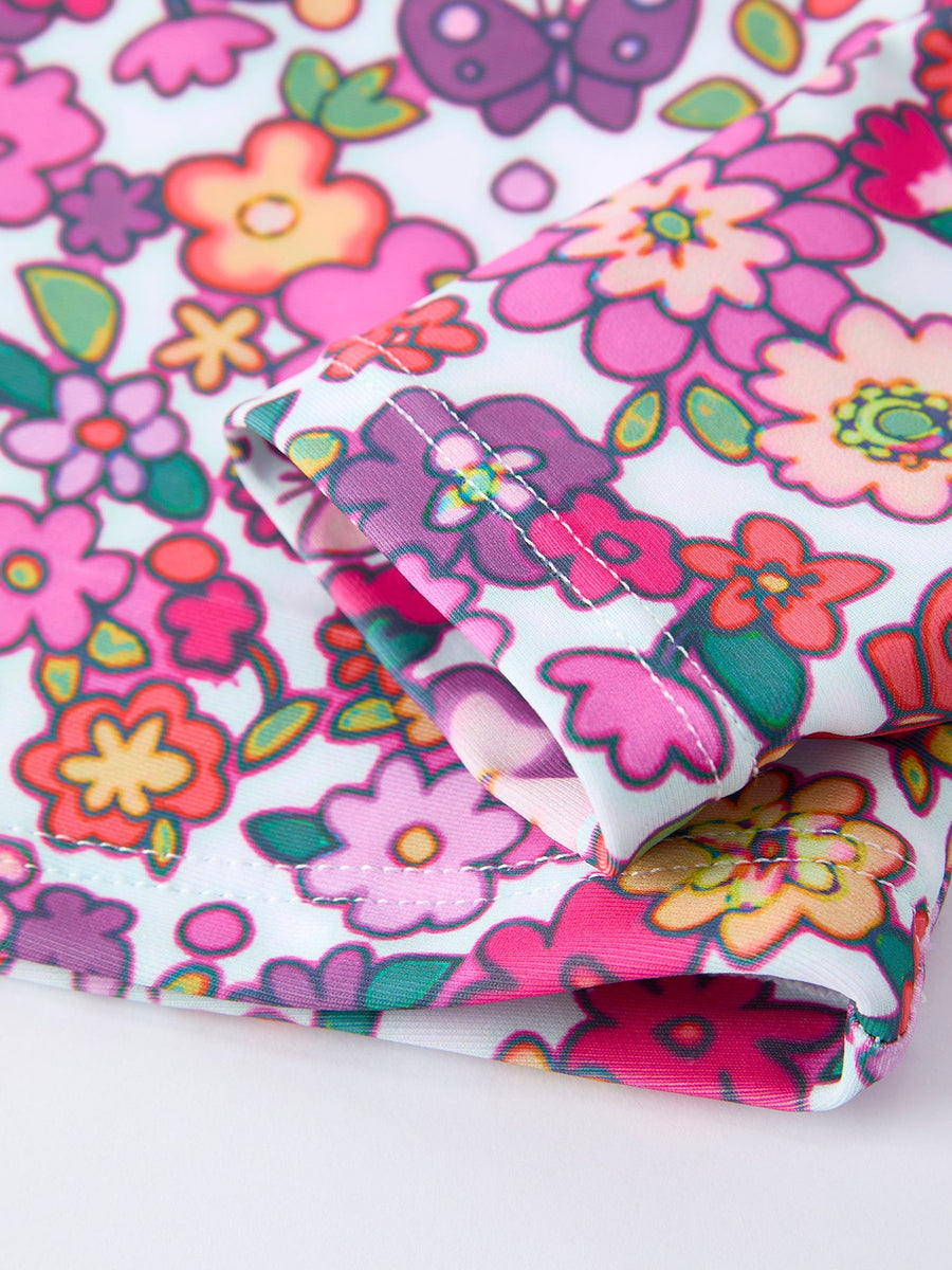 Hot Pink Floral Long Sleeve Toddler Swim Set