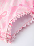 Summer Bow Print Girls Long Sleeve Ruffle One Piece Swimsuit - 3