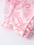 Summer Bow Print Girls Long Sleeve Ruffle One Piece Swimsuit - 5