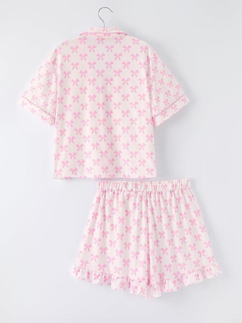Mommy & Me Pink Bow Print Ruffle Pajama Set - 9