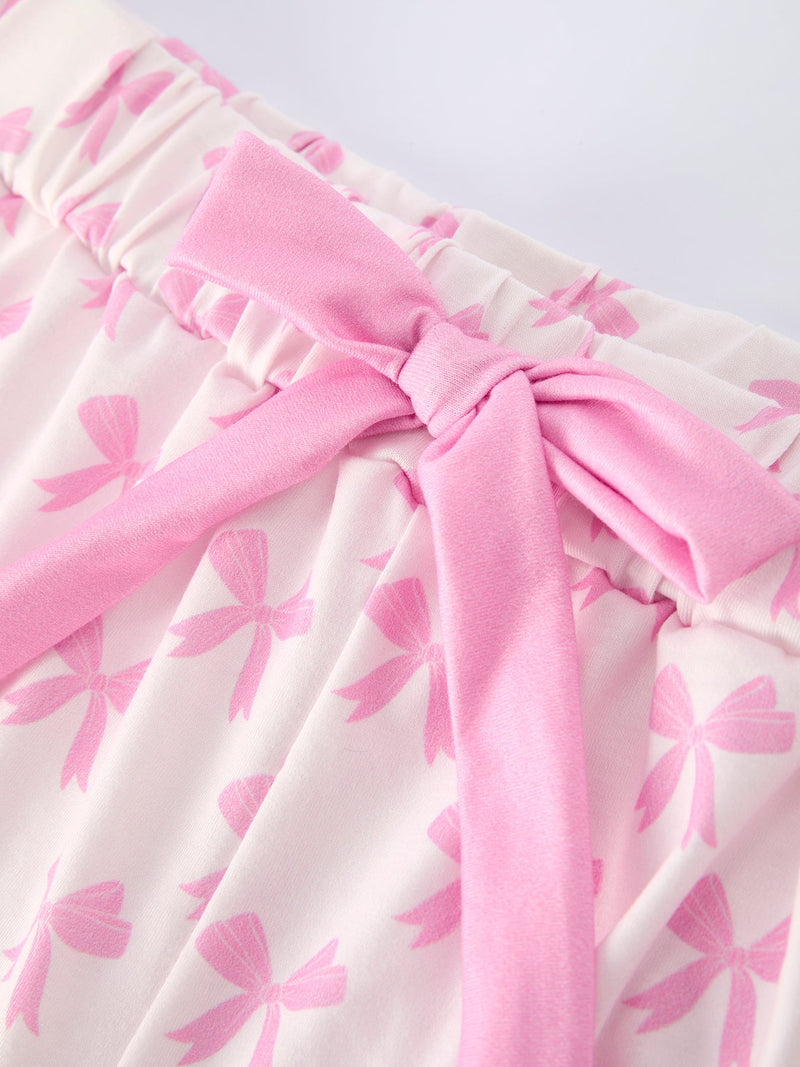 Mommy & Me Pink Bow Print Ruffle Pajama Set - 12