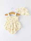 Floral Smocked Baby Romper with Matching Hat - 2