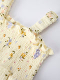 Floral Smocked Baby Romper with Matching Hat - 5