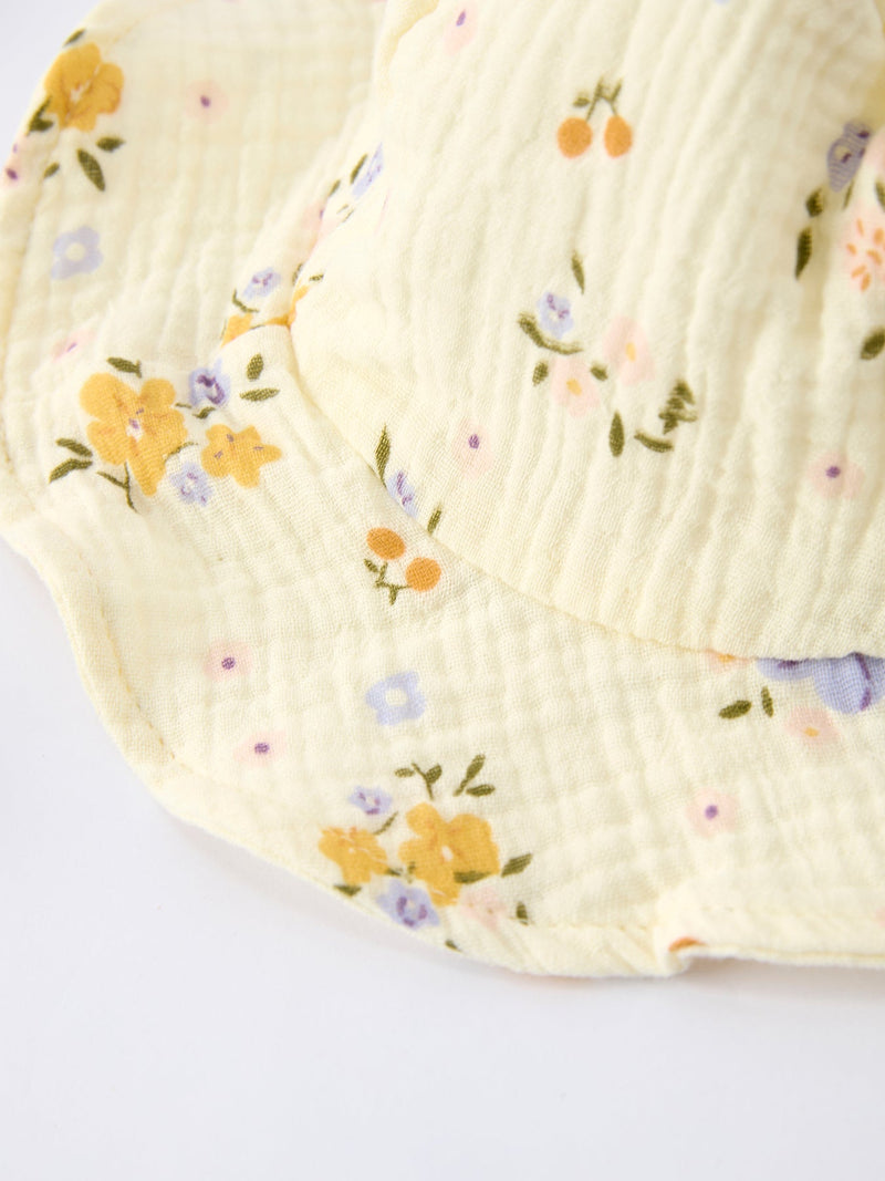 Floral Smocked Baby Romper with Matching Hat - 4