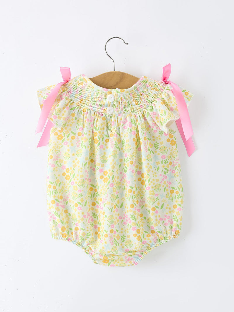 Spring Floral Smocked Baby Girl Romper - 2
