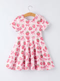 Summer Strawberry Bow Girls Short Sleeve Dress - 9