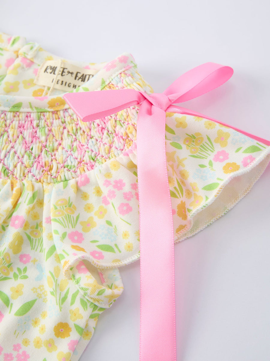 Spring Floral Smocked Baby Girl Romper