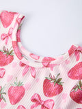 Summer Strawberry Bow Girls Short Sleeve Dress - 10