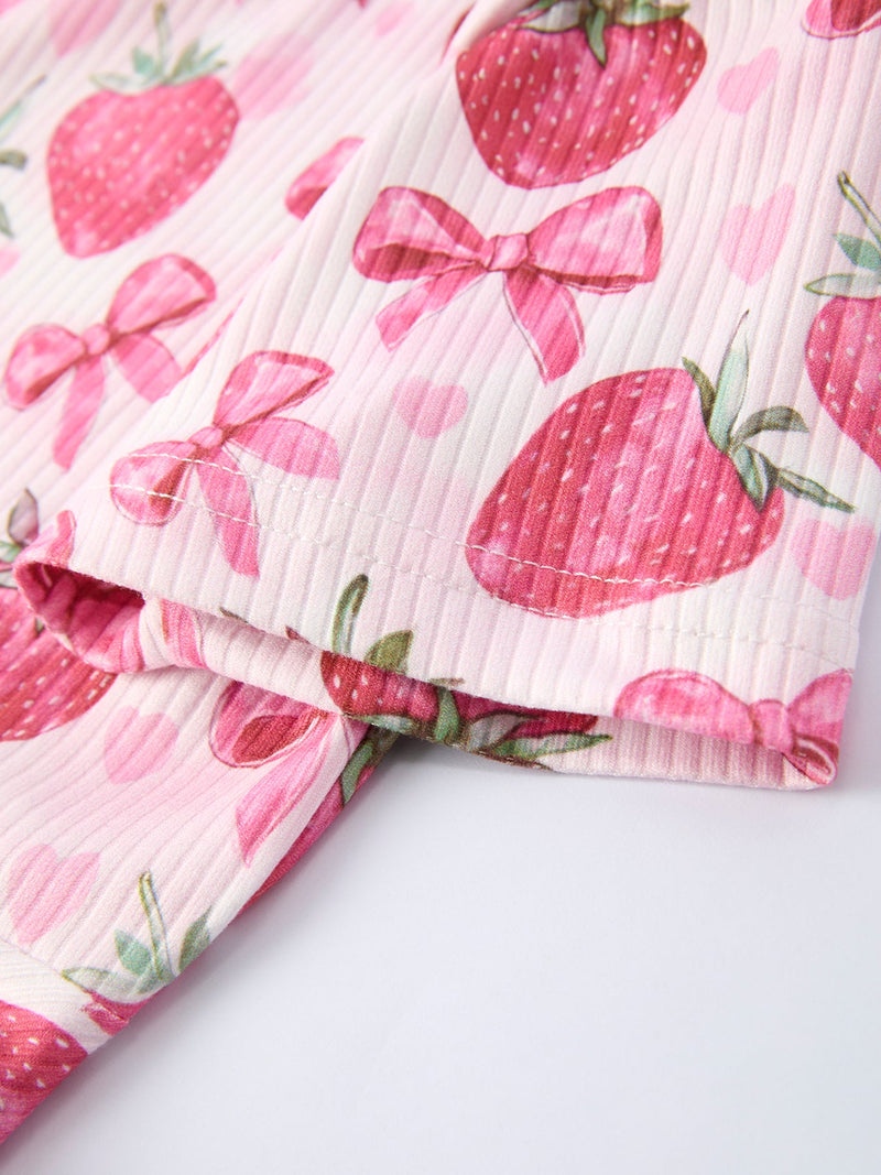 Summer Strawberry Bow Girls Short Sleeve Dress - 11