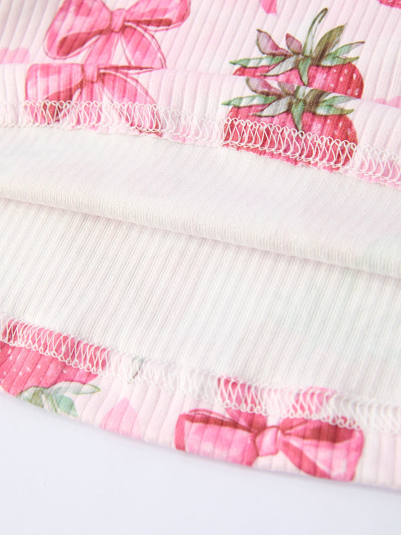 Summer Strawberry Bow Girls Short Sleeve Dress - 12