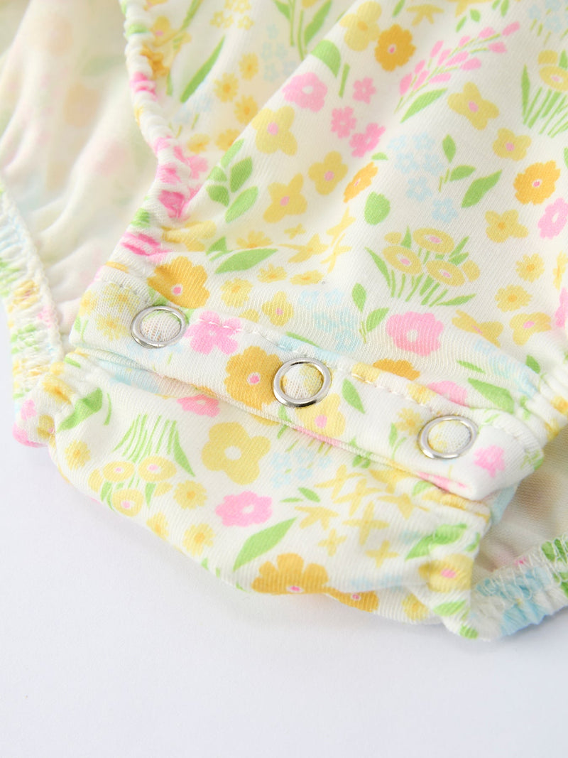Spring Floral Smocked Baby Girl Romper - 4