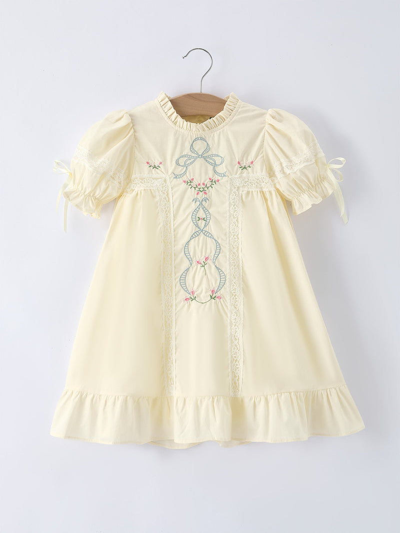Embroidered Lace Girls' Short-sleeved Dress - 1