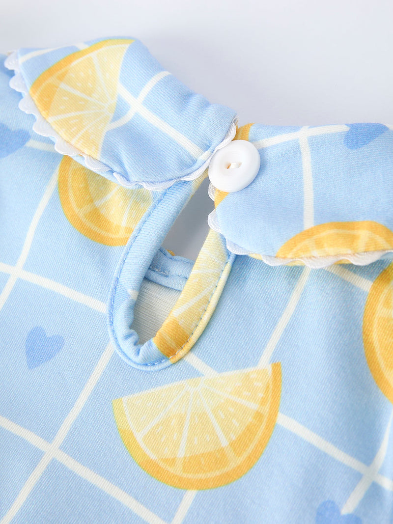 Summer Lemon Print Girls Puff Sleeve Bloomer Set - 5