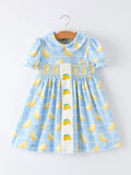 Summer Lemon Print Girls Puff Sleeve Dress - 1