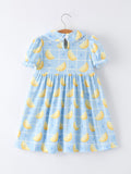 Summer Lemon Print Girls Puff Sleeve Dress - 2