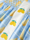 Summer Lemon Print Girls Puff Sleeve Dress - 4