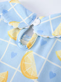 Summer Lemon Print Girls Puff Sleeve Dress - 5