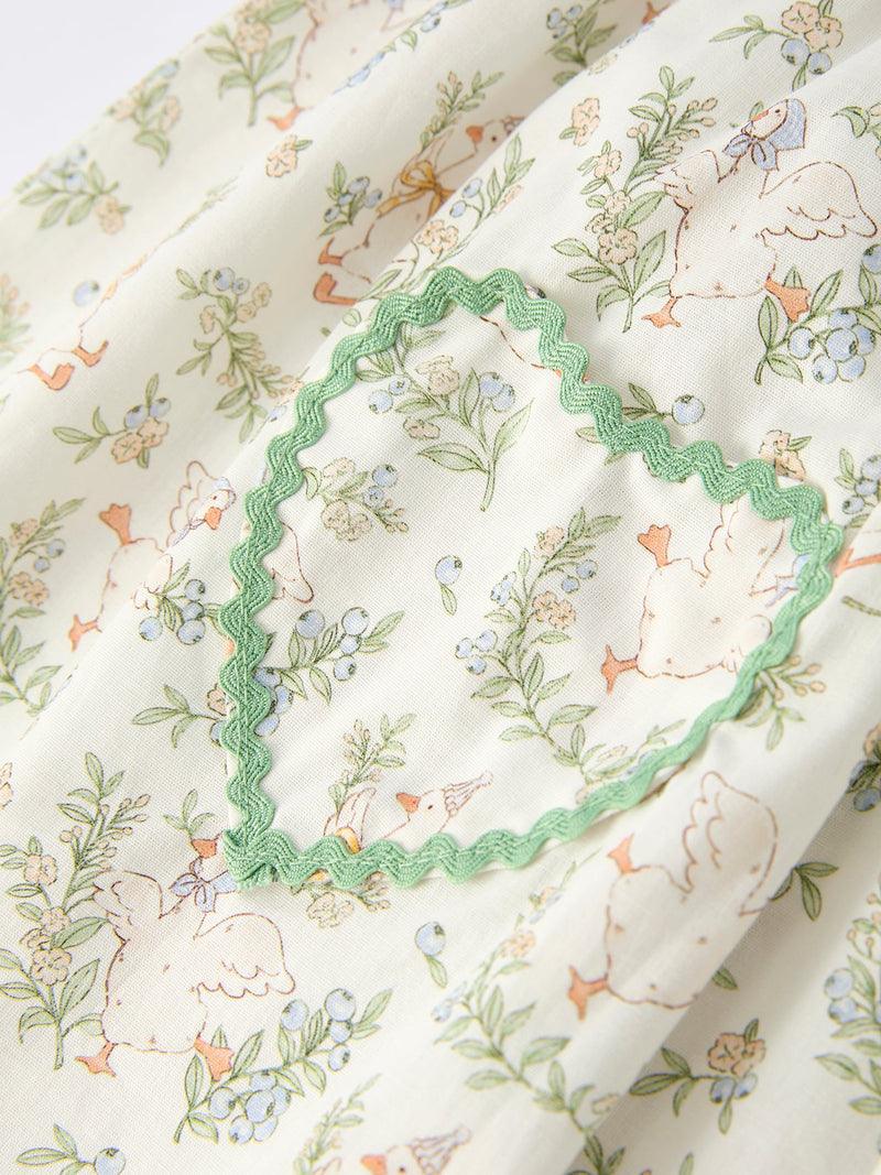 Vintage Floral Duck Embroidery Spring Girl Dress - 5