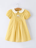 Yellow Goose Embroidered Smocked Plaid Dress - 1