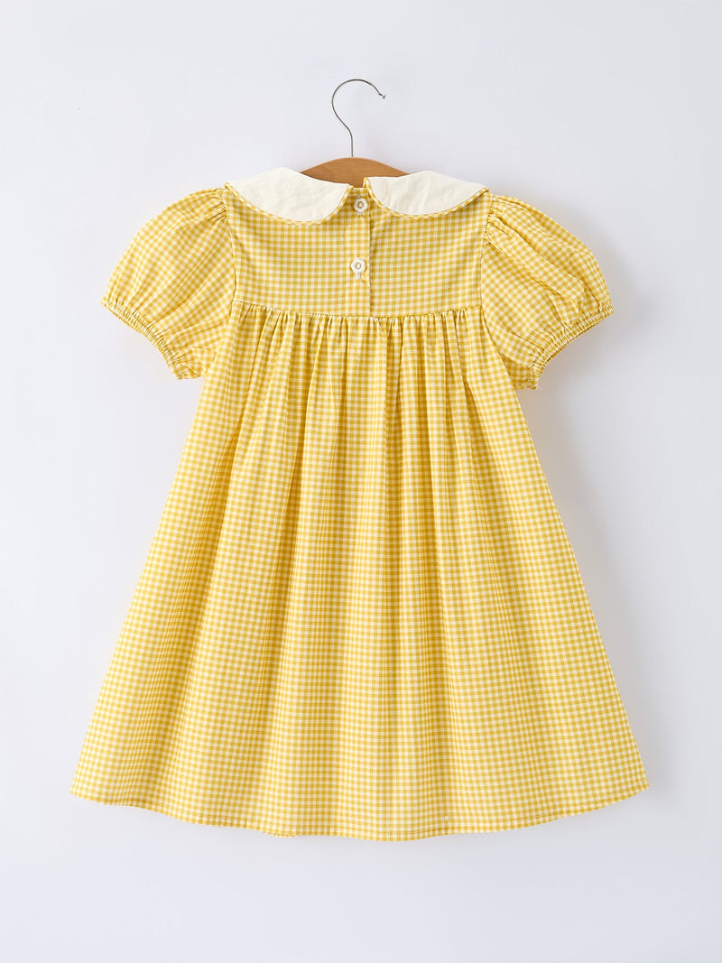 Yellow Goose Embroidered Smocked Plaid Dress - 2